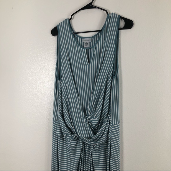 NWT Catherines Blue White Striped Midi Dress Womens 0X Sleeveless Twisted Front - Picture 9 of 12
